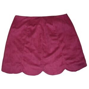 Lauren Conrad Womens 2 Faux Suede Skirt Burgundy Scallop Hem Preppy Academia EUC